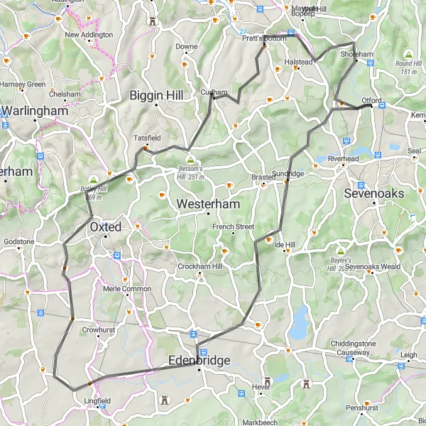 Map miniature of "Idyllic Countryside Escape" cycling inspiration in Kent, United Kingdom. Generated by Tarmacs.app cycling route planner