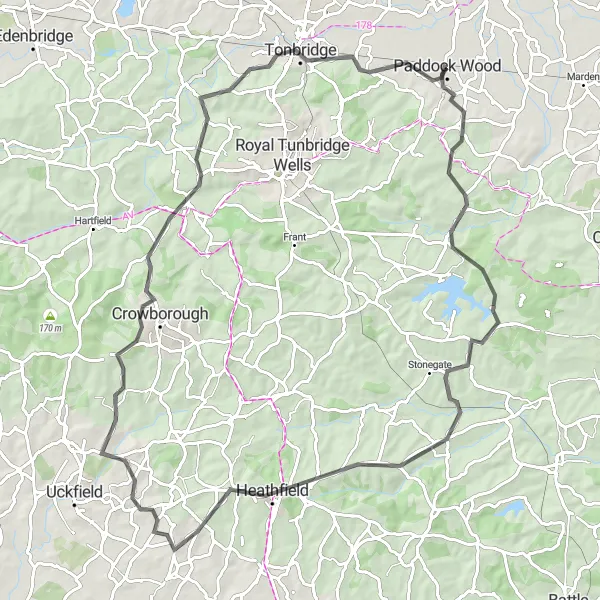 Map miniature of "Rolling Hills and Rural Charm" cycling inspiration in Kent, United Kingdom. Generated by Tarmacs.app cycling route planner