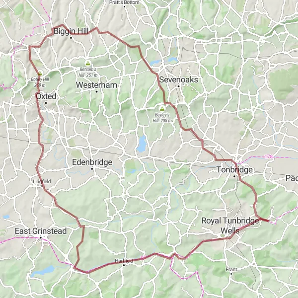 Map miniature of "Pembury to Tonbridge Gravel Adventure" cycling inspiration in Kent, United Kingdom. Generated by Tarmacs.app cycling route planner