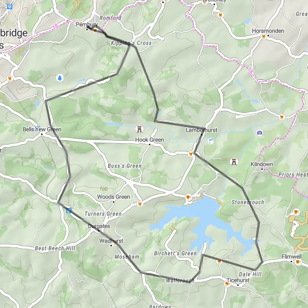 Map miniature of "The Bewl Junction" cycling inspiration in Kent, United Kingdom. Generated by Tarmacs.app cycling route planner