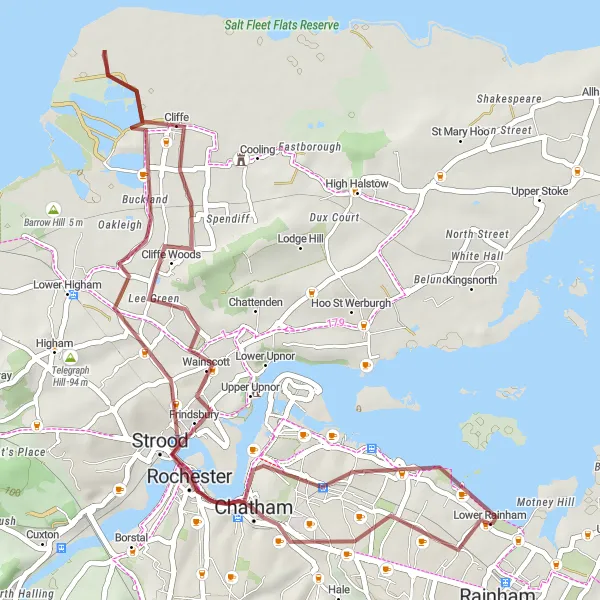 Map miniature of "Rainham Gravel Cycling Expedition" cycling inspiration in Kent, United Kingdom. Generated by Tarmacs.app cycling route planner