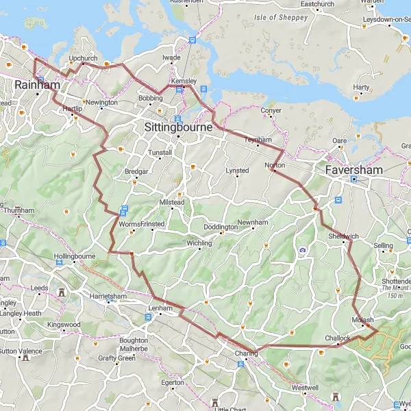 Map miniature of "The Gravel Adventure" cycling inspiration in Kent, United Kingdom. Generated by Tarmacs.app cycling route planner