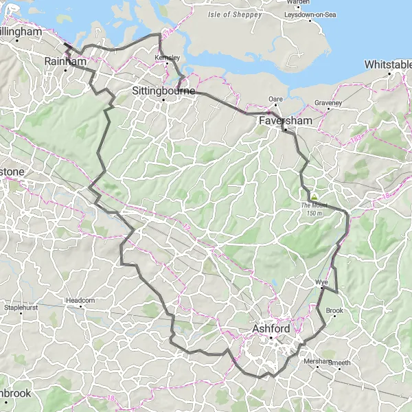 Map miniature of "Kent Countryside Road Cycling Adventure" cycling inspiration in Kent, United Kingdom. Generated by Tarmacs.app cycling route planner