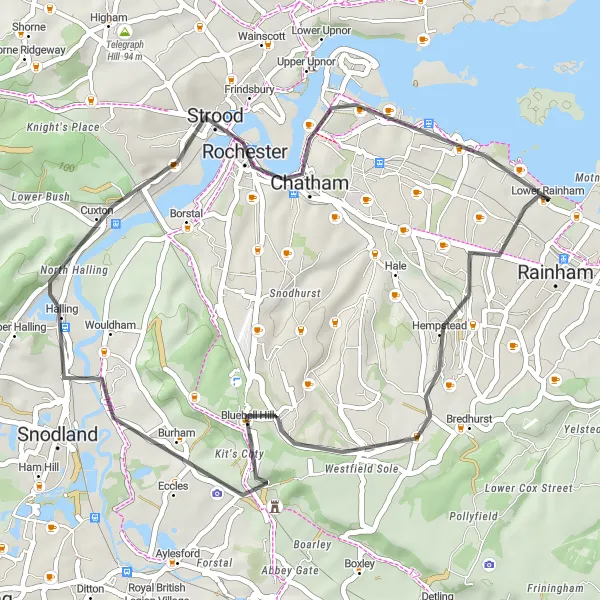 Map miniature of "The Kentish Cotswolds Loop" cycling inspiration in Kent, United Kingdom. Generated by Tarmacs.app cycling route planner