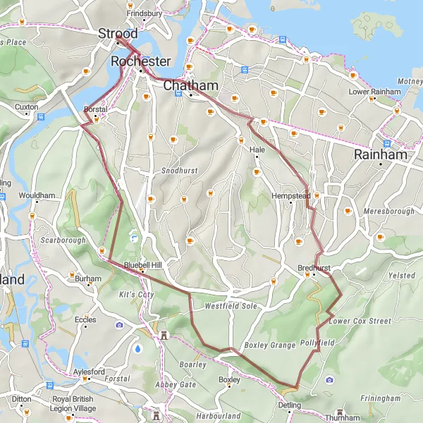 Map miniature of "Medway Valley Gravel Ride" cycling inspiration in Kent, United Kingdom. Generated by Tarmacs.app cycling route planner