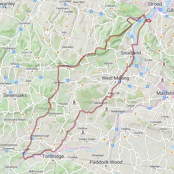 Map miniature of "Kentish Hill Challenge" cycling inspiration in Kent, United Kingdom. Generated by Tarmacs.app cycling route planner