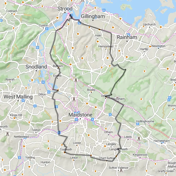 Map miniature of "Chatham to Rochester Loop" cycling inspiration in Kent, United Kingdom. Generated by Tarmacs.app cycling route planner