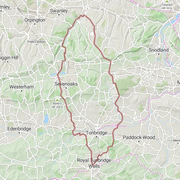 Map miniature of "Kentish Gravel Adventure" cycling inspiration in Kent, United Kingdom. Generated by Tarmacs.app cycling route planner