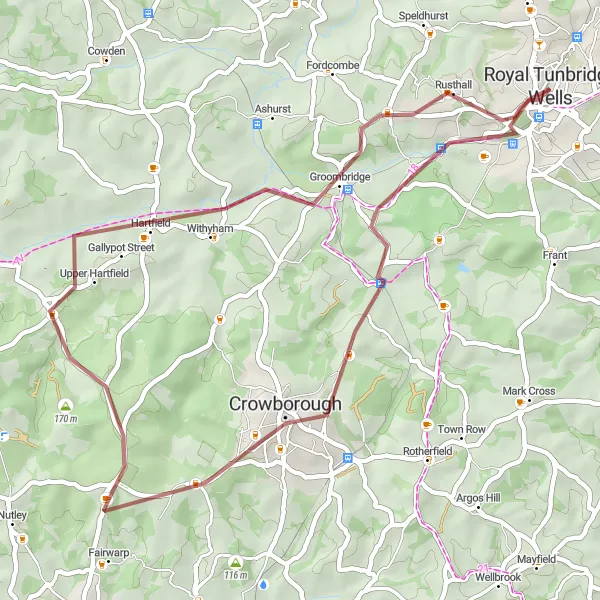 Map miniature of "The Rustic Gravel Loop" cycling inspiration in Kent, United Kingdom. Generated by Tarmacs.app cycling route planner