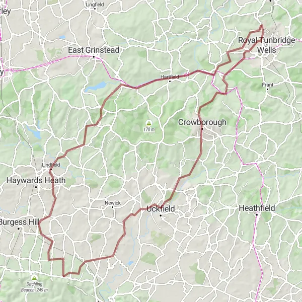 Map miniature of "Kentish Gravel Epic" cycling inspiration in Kent, United Kingdom. Generated by Tarmacs.app cycling route planner