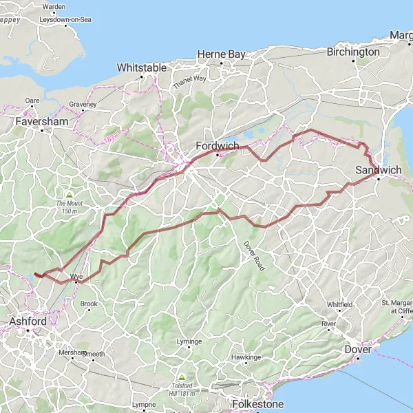 Map miniature of "Nature and Heritage Gravel Adventure" cycling inspiration in Kent, United Kingdom. Generated by Tarmacs.app cycling route planner