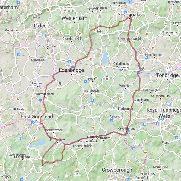 Map miniature of "Sevenoaks Gravel Adventure" cycling inspiration in Kent, United Kingdom. Generated by Tarmacs.app cycling route planner