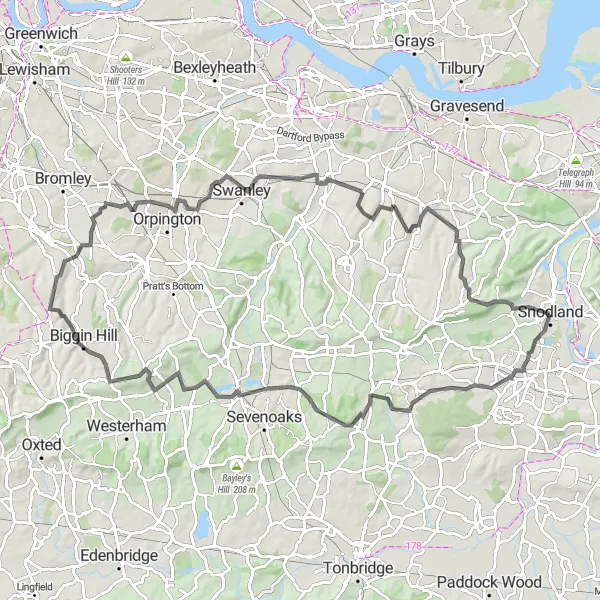 Map miniature of "Ultimate Kent Cycling Journey" cycling inspiration in Kent, United Kingdom. Generated by Tarmacs.app cycling route planner