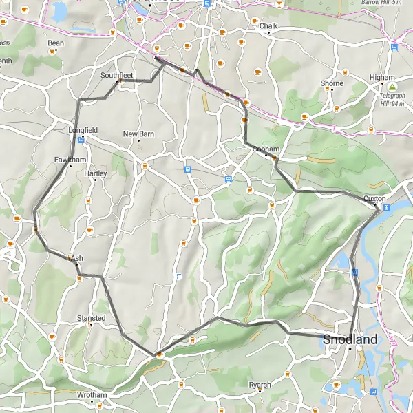 Map miniature of "Historic Villages and Rolling Hills" cycling inspiration in Kent, United Kingdom. Generated by Tarmacs.app cycling route planner