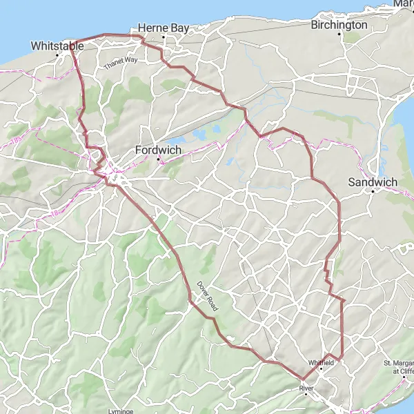 Map miniature of "Kent Countryside Gravel Adventure" cycling inspiration in Kent, United Kingdom. Generated by Tarmacs.app cycling route planner