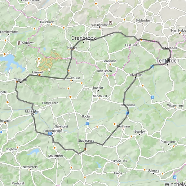 Map miniature of "Scenic Countryside Loop" cycling inspiration in Kent, United Kingdom. Generated by Tarmacs.app cycling route planner