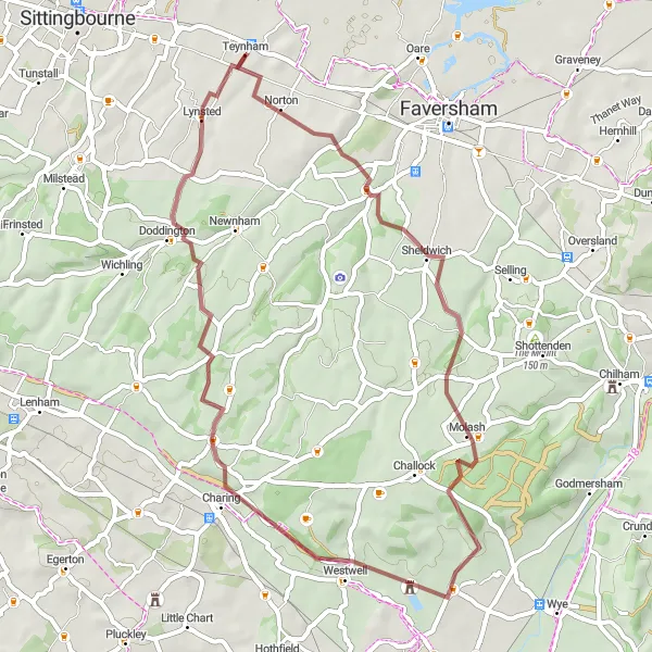 Map miniature of "Kent Heritage Gravel Loop" cycling inspiration in Kent, United Kingdom. Generated by Tarmacs.app cycling route planner