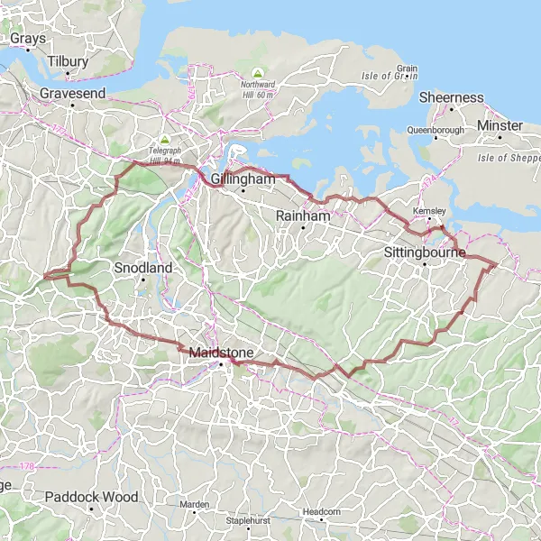 Map miniature of "Gravel Adventure" cycling inspiration in Kent, United Kingdom. Generated by Tarmacs.app cycling route planner