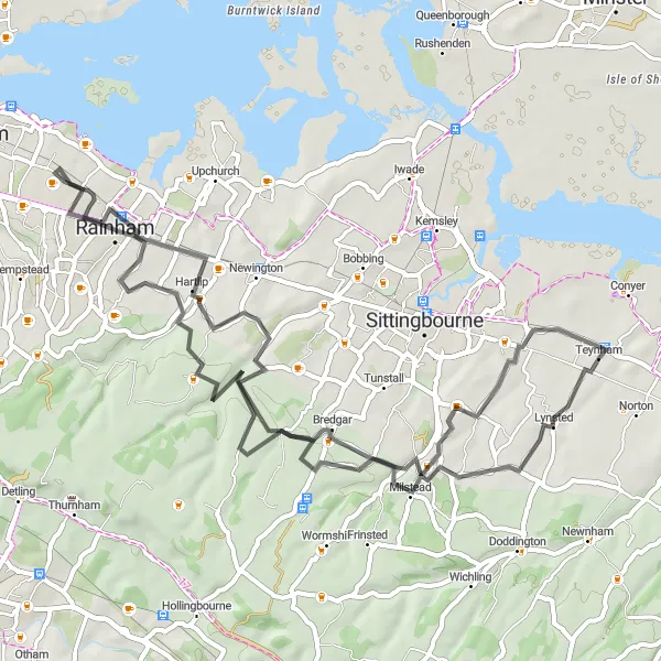 Map miniature of "Lynsted Loop" cycling inspiration in Kent, United Kingdom. Generated by Tarmacs.app cycling route planner