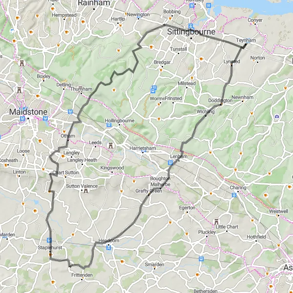 Map miniature of "Blossom Tour" cycling inspiration in Kent, United Kingdom. Generated by Tarmacs.app cycling route planner