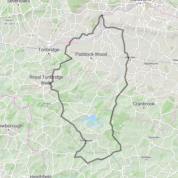 Map miniature of "Yalding Circular Road Ride" cycling inspiration in Kent, United Kingdom. Generated by Tarmacs.app cycling route planner