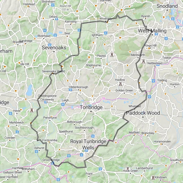 Map miniature of "Kent Countryside Delight" cycling inspiration in Kent, United Kingdom. Generated by Tarmacs.app cycling route planner