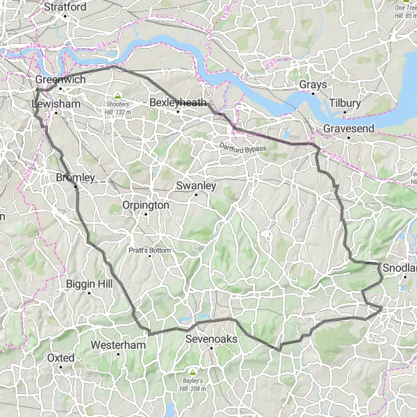 Map miniature of "Kent Heritage Tour" cycling inspiration in Kent, United Kingdom. Generated by Tarmacs.app cycling route planner