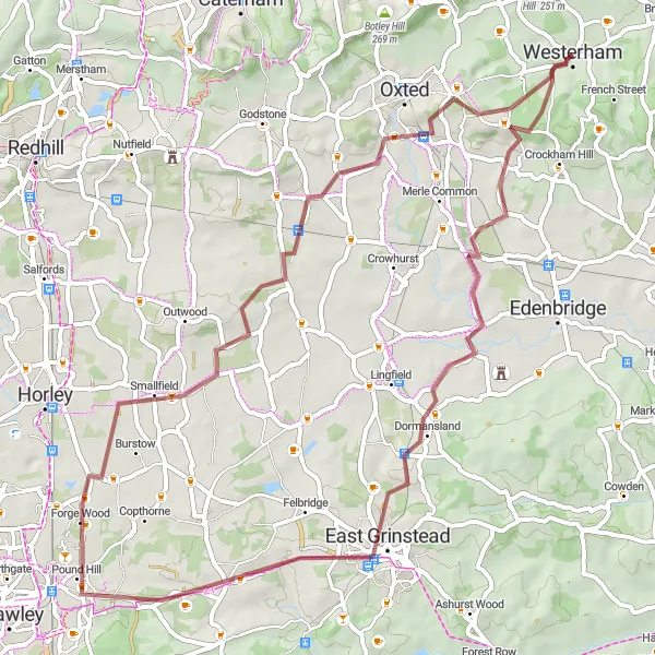 Map miniature of "Gravel Tour to Worth" cycling inspiration in Kent, United Kingdom. Generated by Tarmacs.app cycling route planner