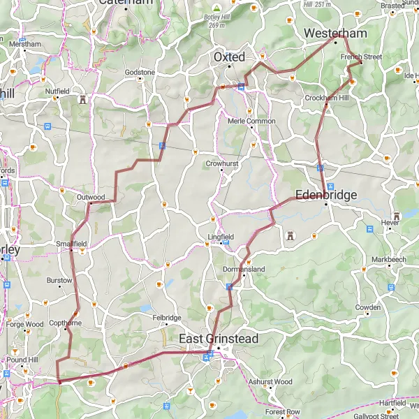 Map miniature of "Gravel Route to Edenbridge" cycling inspiration in Kent, United Kingdom. Generated by Tarmacs.app cycling route planner