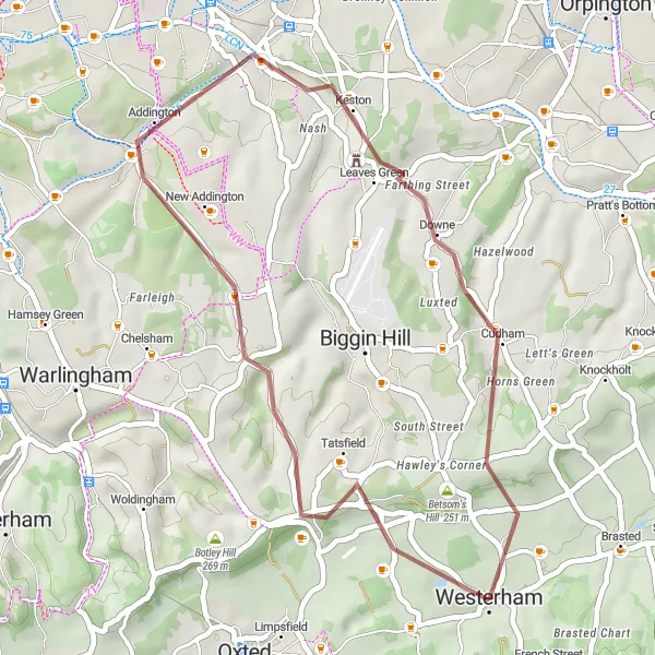 Map miniature of "Gravel Ride to Down House" cycling inspiration in Kent, United Kingdom. Generated by Tarmacs.app cycling route planner