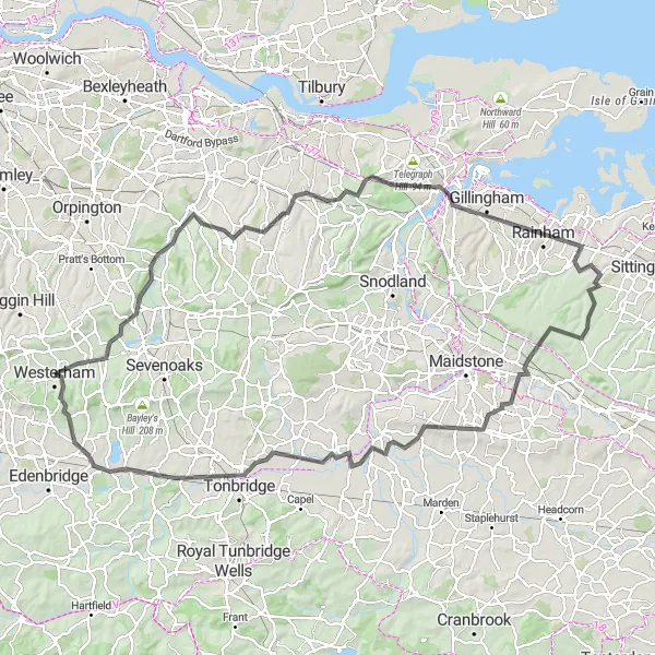 Map miniature of "Viaduct Views and Historic Landmarks" cycling inspiration in Kent, United Kingdom. Generated by Tarmacs.app cycling route planner