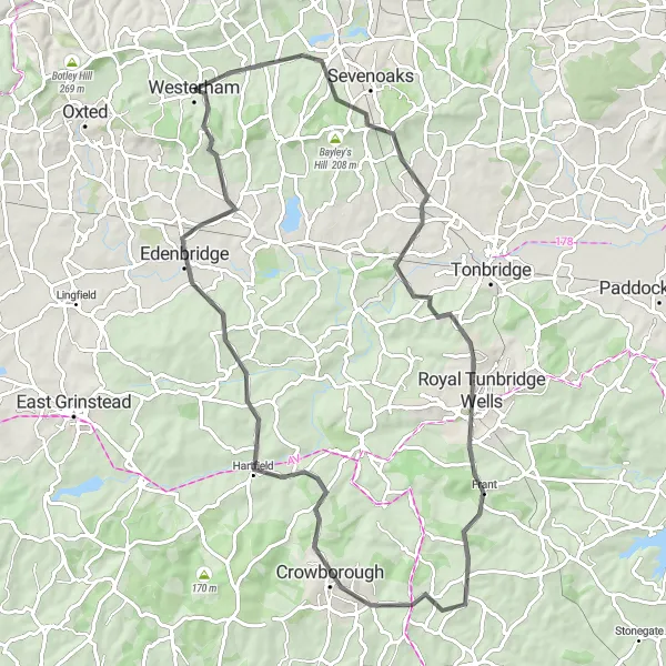 Map miniature of "The Kentish Hills Route" cycling inspiration in Kent, United Kingdom. Generated by Tarmacs.app cycling route planner