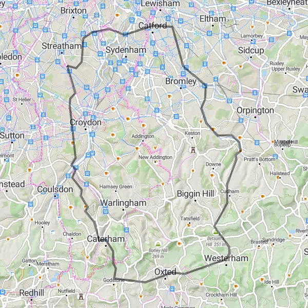 Map miniature of "Rolling Hills and Scenic Views" cycling inspiration in Kent, United Kingdom. Generated by Tarmacs.app cycling route planner