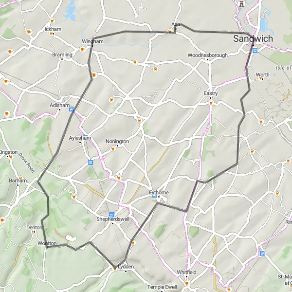 Map miniature of "Discover Hidden Treasures" cycling inspiration in Kent, United Kingdom. Generated by Tarmacs.app cycling route planner