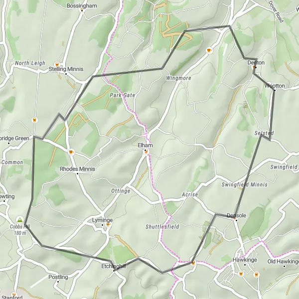 Map miniature of "Scenic Countryside Escape" cycling inspiration in Kent, United Kingdom. Generated by Tarmacs.app cycling route planner