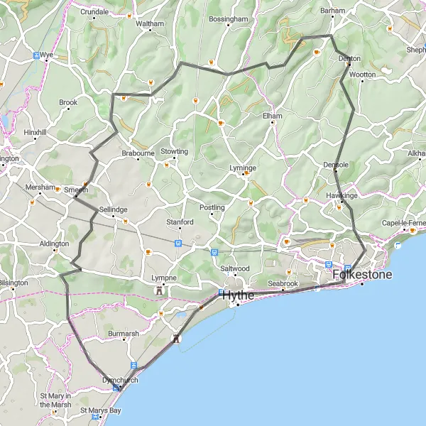 Map miniature of "Kentish Road Adventure" cycling inspiration in Kent, United Kingdom. Generated by Tarmacs.app cycling route planner