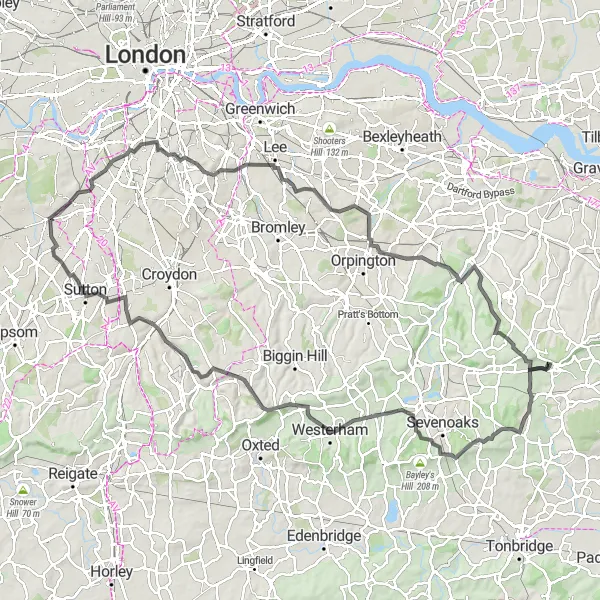 Map miniature of "Challenging Hills and Beautiful Views" cycling inspiration in Kent, United Kingdom. Generated by Tarmacs.app cycling route planner