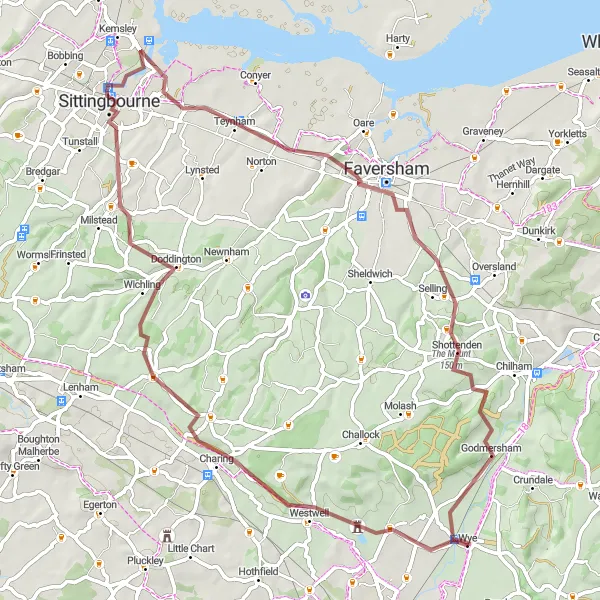 Map miniature of "Charing Circular Gravel Route" cycling inspiration in Kent, United Kingdom. Generated by Tarmacs.app cycling route planner