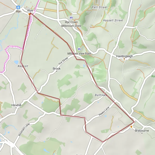 Map miniature of "The Countryside Romp" cycling inspiration in Kent, United Kingdom. Generated by Tarmacs.app cycling route planner