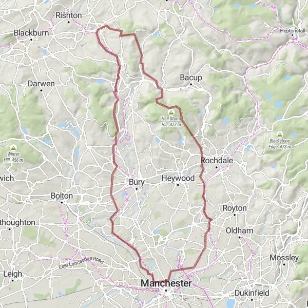 Map miniature of "Gravel Route: Lancashire Hills Explored" cycling inspiration in Lancashire, United Kingdom. Generated by Tarmacs.app cycling route planner