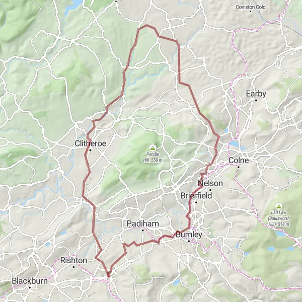 Map miniature of "Gravel Route: Ribble Valley Adventure" cycling inspiration in Lancashire, United Kingdom. Generated by Tarmacs.app cycling route planner