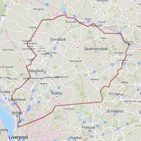 Map miniature of "Liverpool Explorer" cycling inspiration in Lancashire, United Kingdom. Generated by Tarmacs.app cycling route planner