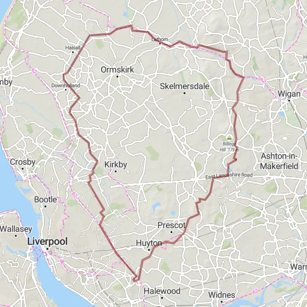 Map miniature of "Whiston Adventure" cycling inspiration in Lancashire, United Kingdom. Generated by Tarmacs.app cycling route planner