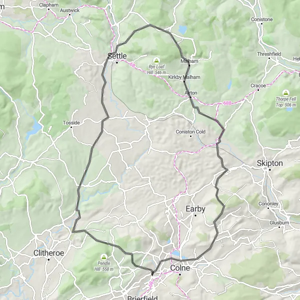 Map miniature of "Barrowford to Settle Circular Road Cycling Route" cycling inspiration in Lancashire, United Kingdom. Generated by Tarmacs.app cycling route planner