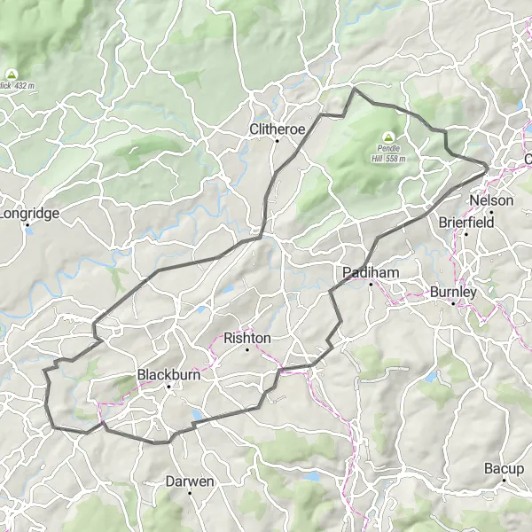 Map miniature of "The Lancashire Escape" cycling inspiration in Lancashire, United Kingdom. Generated by Tarmacs.app cycling route planner