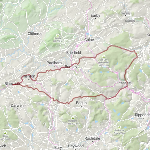 Map miniature of "The Pennine Adventure" cycling inspiration in Lancashire, United Kingdom. Generated by Tarmacs.app cycling route planner