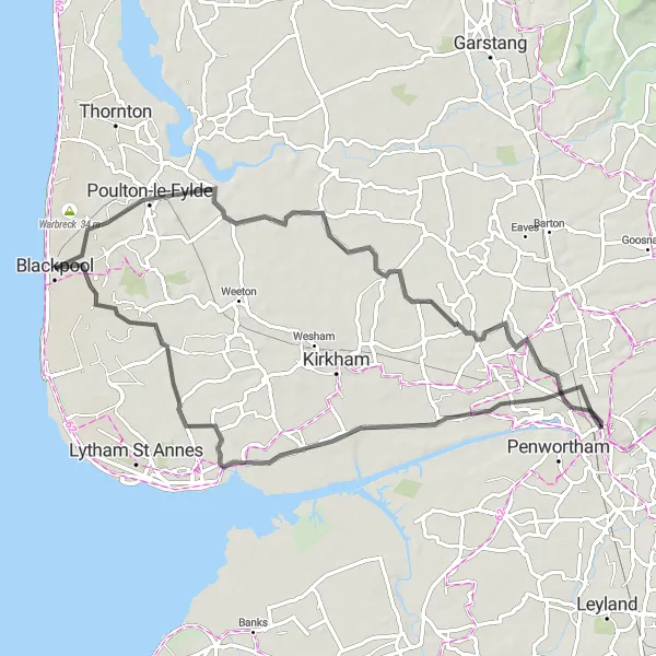 Map miniature of "Blackpool Little Layton Route" cycling inspiration in Lancashire, United Kingdom. Generated by Tarmacs.app cycling route planner