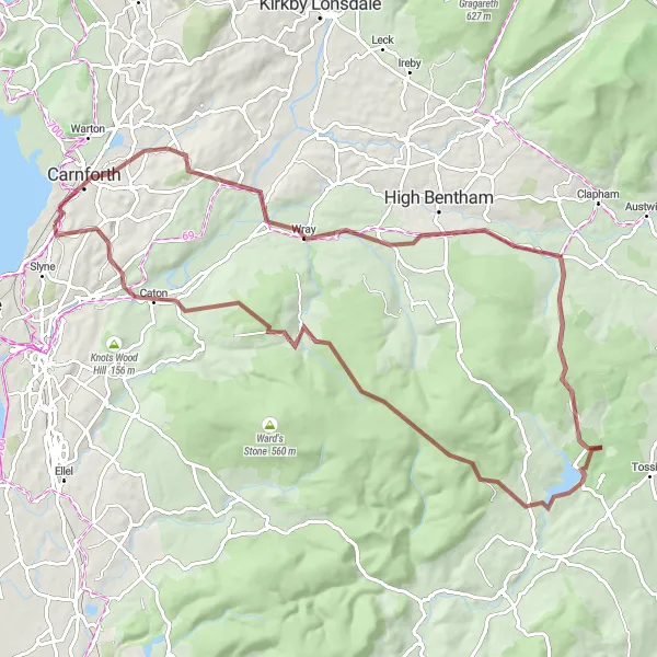 Map miniature of "Gravel Adventure" cycling inspiration in Lancashire, United Kingdom. Generated by Tarmacs.app cycling route planner