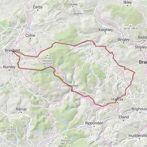 Map miniature of "Rossendale Grind" cycling inspiration in Lancashire, United Kingdom. Generated by Tarmacs.app cycling route planner