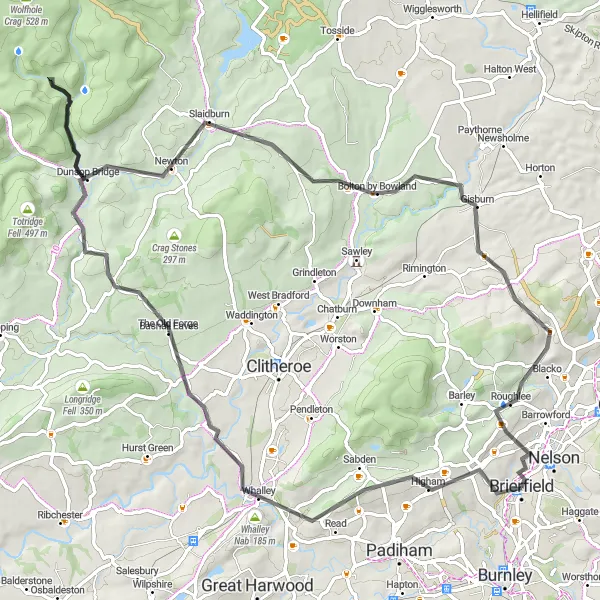 Map miniature of "Sabden and Gisburn Road Loop" cycling inspiration in Lancashire, United Kingdom. Generated by Tarmacs.app cycling route planner